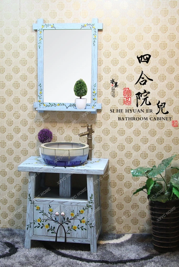 Retro small apartment Chinese rural pastoral painted log sink basin combination Mediterranean bathroom cabinet
Retro small apartment Chinese rural pastoral painted log sink basin combination Mediterranean bathroom cabinet