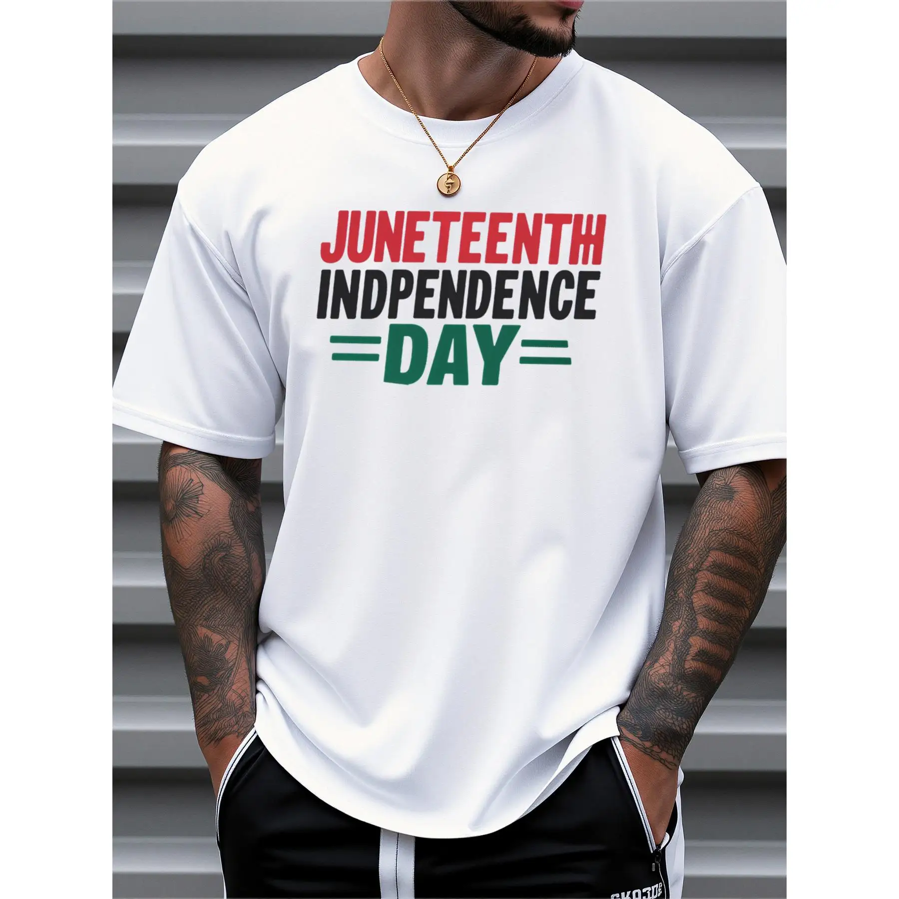 Men's Juneteenth Independence Day T-Shirt - 100% Cotton Casual Short Sleeve Tee with Bold Red & Green Slogan Print
Men's Juneteenth Independence Day T-Shirt - 100% Cotton Casual Short Sleeve Tee with Bold Red & Green Slogan Print