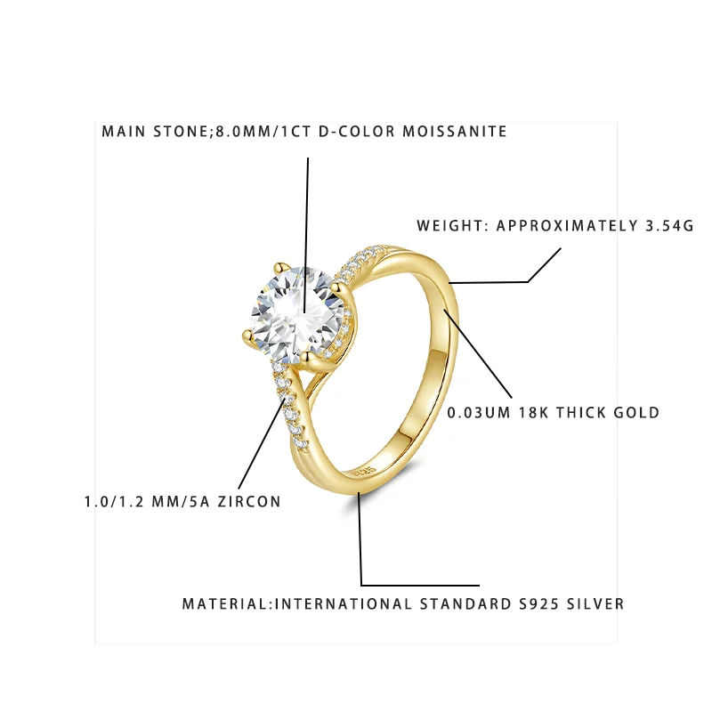 Women’s 1CT D-Color Moissanite Engagement Ring S925 Silver 18K Gold Plated 5A Zircon Fashion Wedding Jewelry
Women’s 1CT D-Color Moissanite Engagement Ring S925 Silver 18K Gold Plated 5A Zircon Fashion Wedding Jewelry