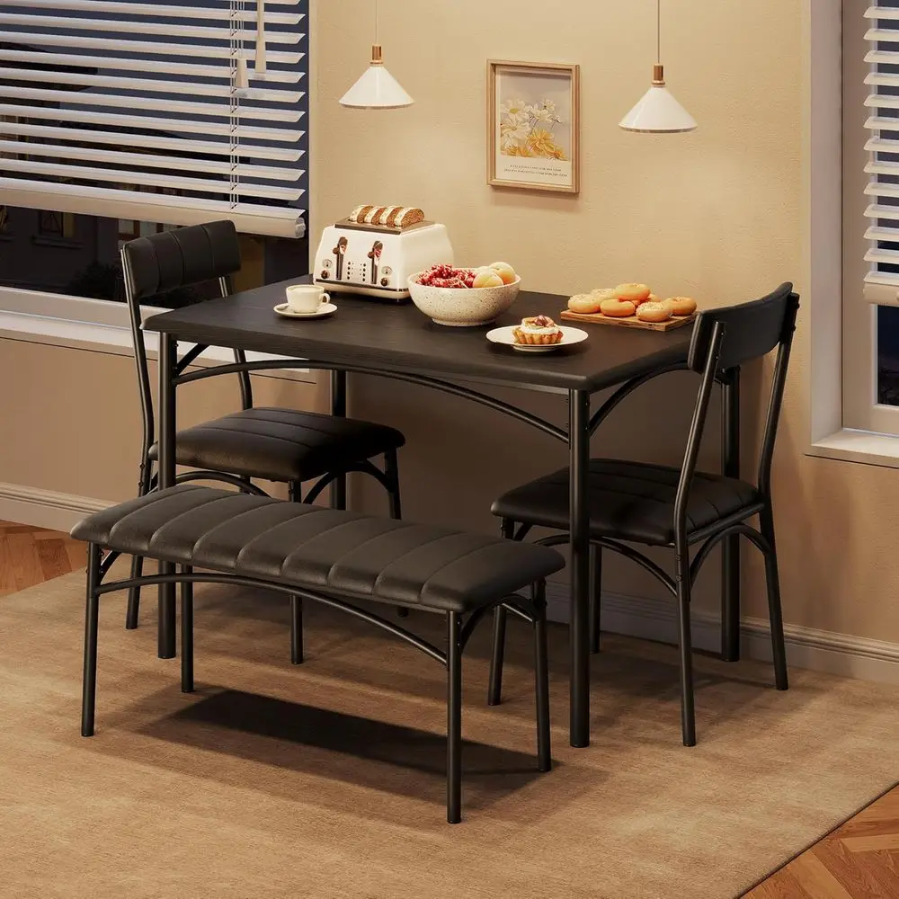 4-Piece Wooden Dining Set with Upholstered Bench and Chairs for Small Spaces in Black
4-Piece Wooden Dining Set with Upholstered Bench and Chairs for Small Spaces in Black