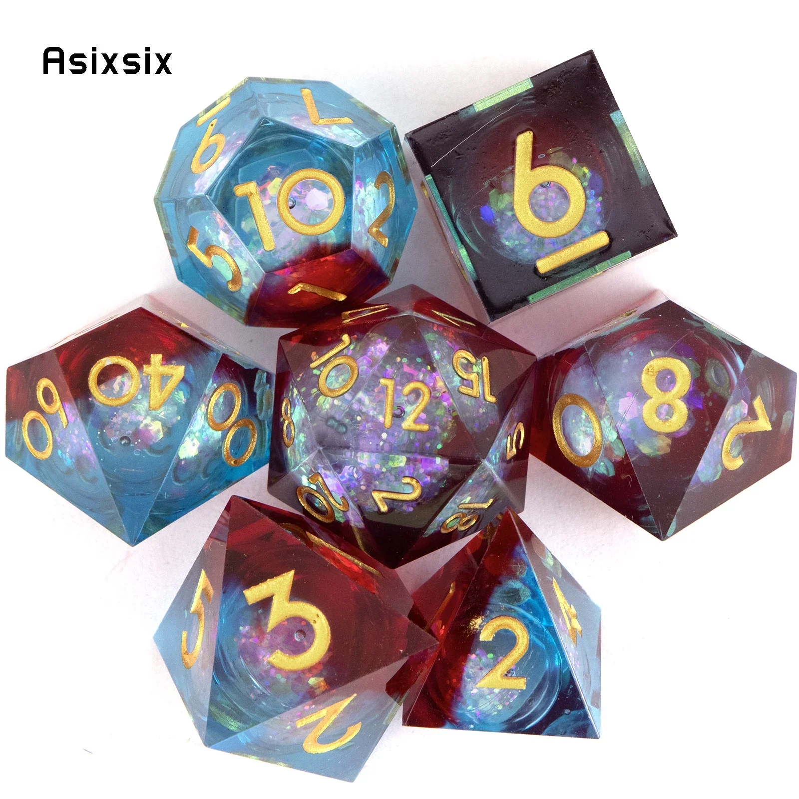7 Pcs Blue Red Flowing Sand Golden Number Sharp Edge Resin Dice Polyhedral Dice Suitable For Role-Playing RPGGift
7 Pcs Blue Red Flowing Sand Golden Number Sharp Edge Resin Dice Polyhedral Dice Suitable For Role-Playing RPGGift