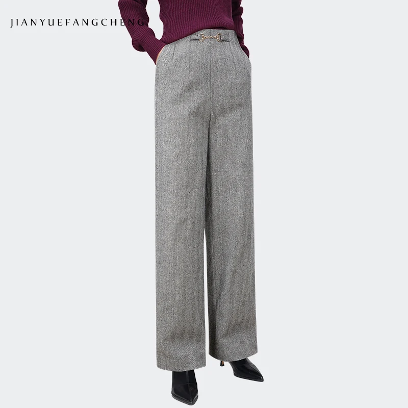 Women' Grey Striped Woolen Wide Leg Pants 2023 Autumn Winter New Warm Thickened Straight Long Trousers Loose Plus Size Pants
Women' Grey Striped Woolen Wide Leg Pants 2023 Autumn Winter New Warm Thickened Straight Long Trousers Loose Plus Size Pants