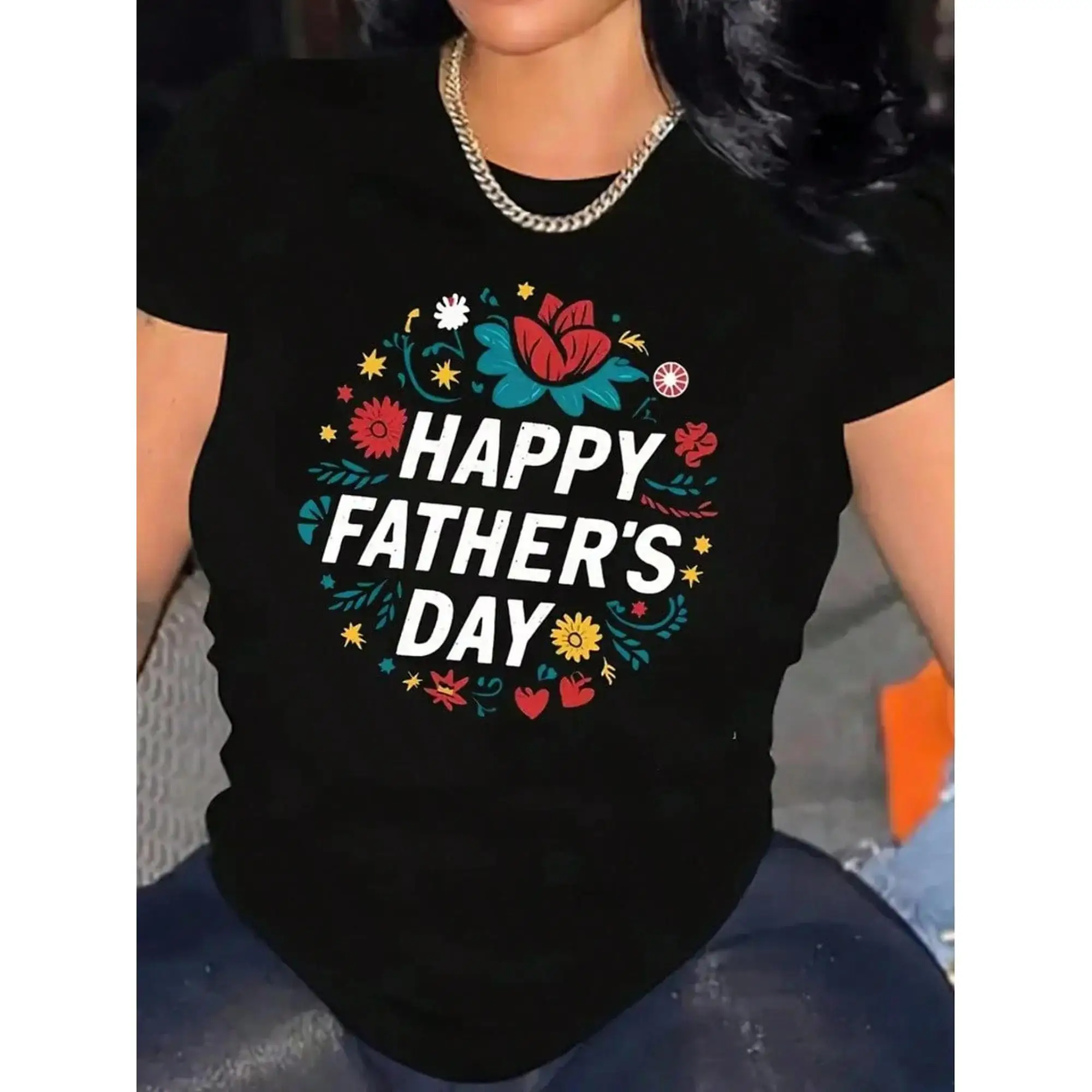 Happy Father'S Day" Floral & Butterfly Print Graphic T-Shirt For Women - Casual, Round Neck, Short Sleeve, Comfortable Fit, Outd
Happy Father'S Day" Floral & Butterfly Print Graphic T-Shirt For Women - Casual, Round Neck, Short Sleeve, Comfortable Fit, Outd