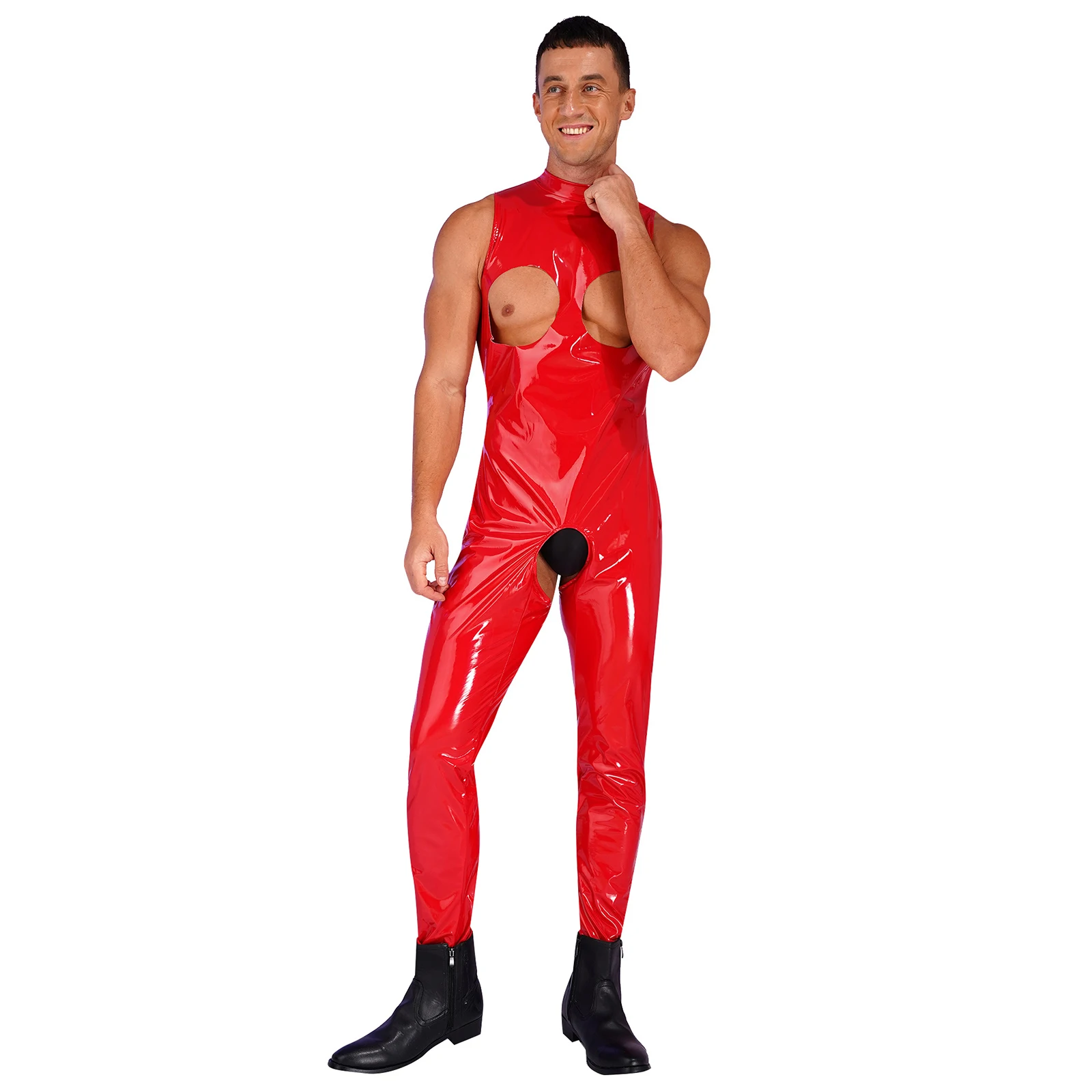 Mens Glossy Shiny Wetlook Patent Leather Open Cups Crotchless Bodysuit Underwear Sleeveless Skinny Leotard Jumpsuits Clubwear
Mens Glossy Shiny Wetlook Patent Leather Open Cups Crotchless Bodysuit Underwear Sleeveless Skinny Leotard Jumpsuits Clubwear
