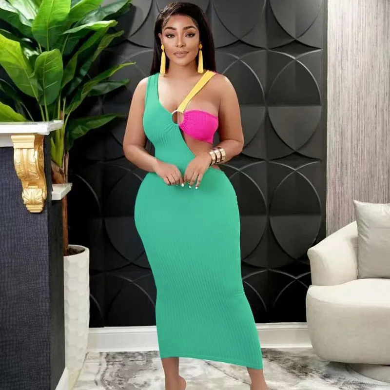 Sexy Color Block Patchwork Bodycon Maxi Dress Women Elegant One Shoulder Hollow Out Party Long Dress Clubwear Robe Femme été
Sexy Color Block Patchwork Bodycon Maxi Dress Women Elegant One Shoulder Hollow Out Party Long Dress Clubwear Robe Femme été