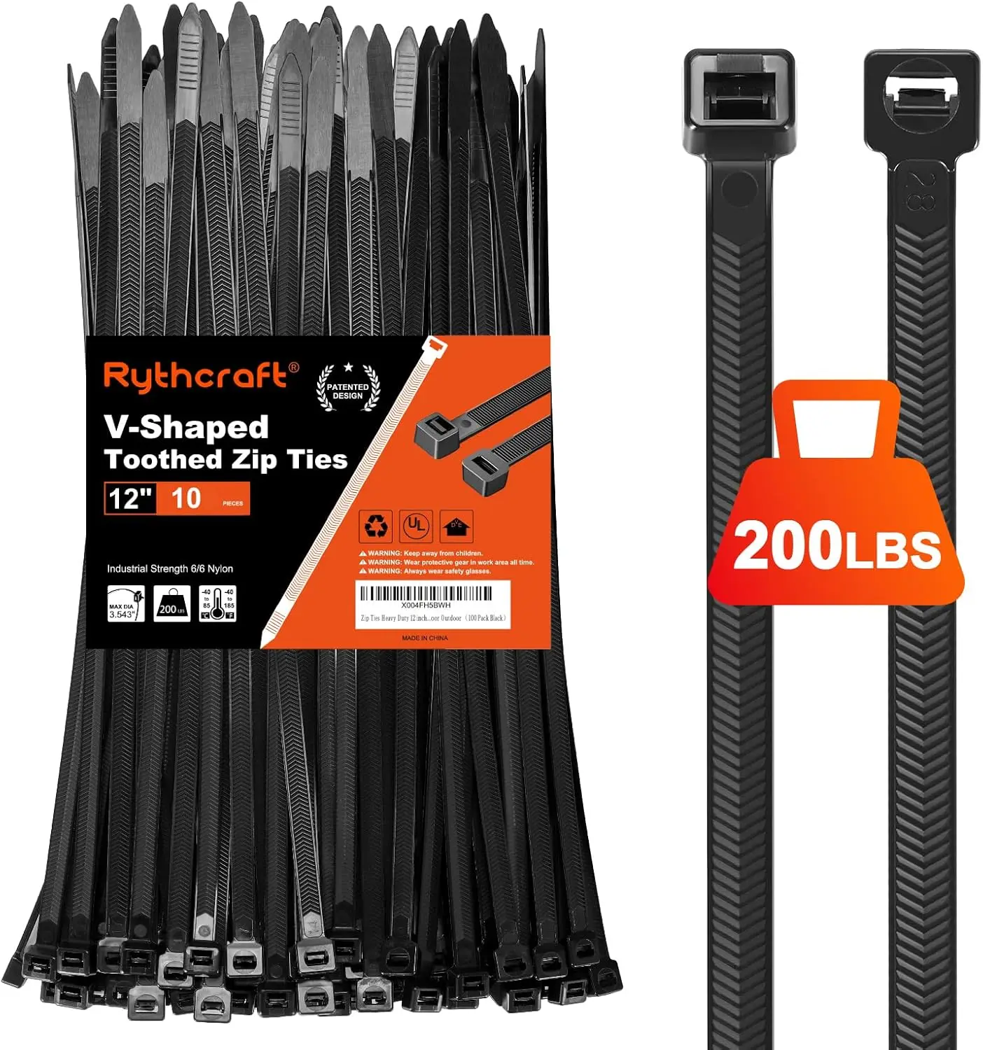 Heavy Duty Zip Ties 12 Inch, 200 LBS Tensile Strength, Double Sided V-Shaped Teeth, 80 Pack Black
Heavy Duty Zip Ties 12 Inch, 200 LBS Tensile Strength, Double Sided V-Shaped Teeth, 80 Pack Black