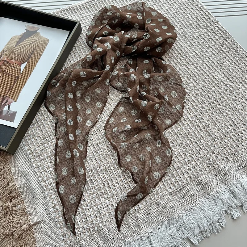 Women's Brown Polka Dot Silk Scarf 100% Mulberry Silk Qiaoqi Gauze Versatile Neck Tied for Spring And Summer High-End Feel
Women's Brown Polka Dot Silk Scarf 100% Mulberry Silk Qiaoqi Gauze Versatile Neck Tied for Spring And Summer High-End Feel