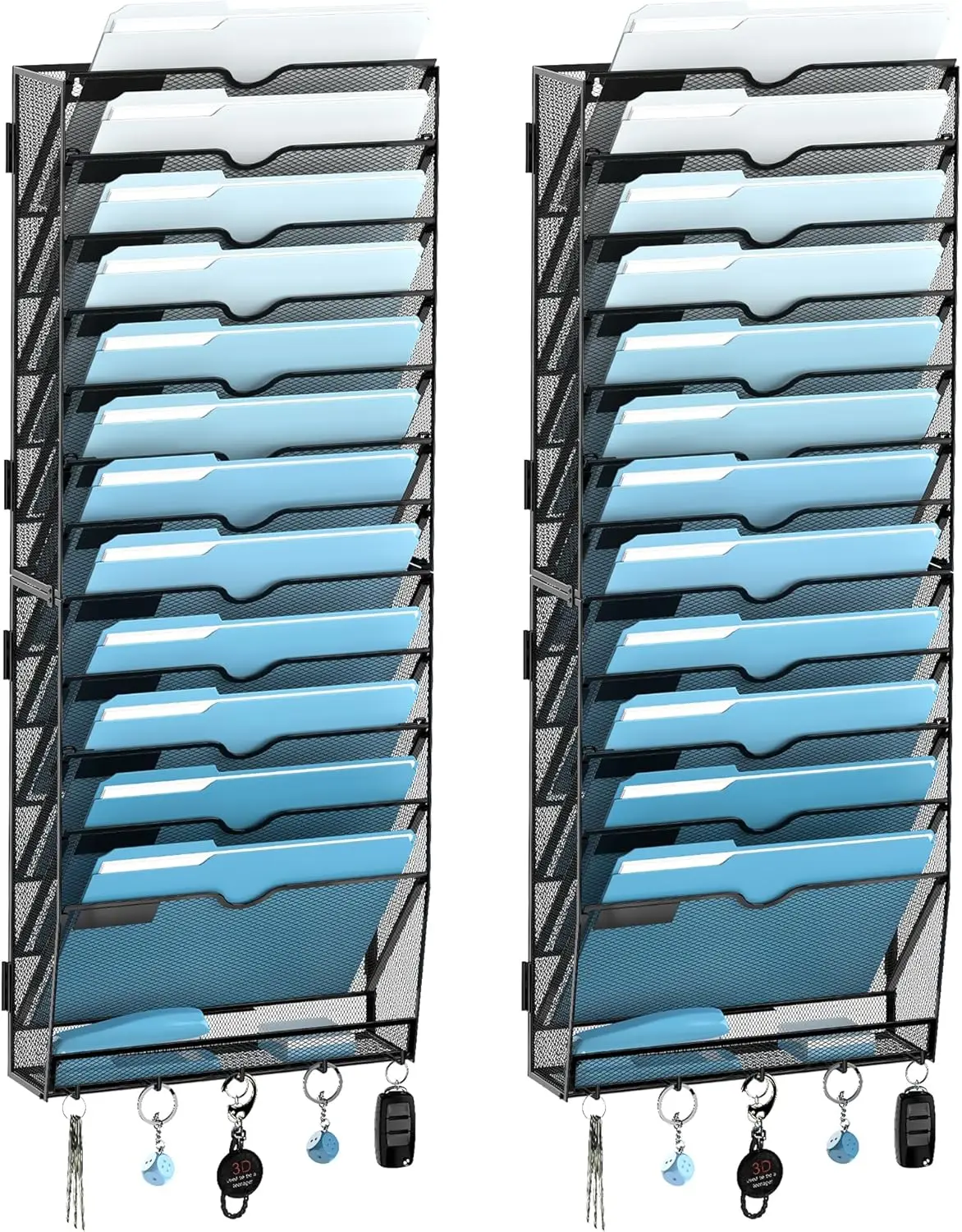 13-Tier Wall File Holder with Hooks, Mesh Organizer for Papers, Folders, Office Magazine Rack, Black 2-Pack
13-Tier Wall File Holder with Hooks, Mesh Organizer for Papers, Folders, Office Magazine Rack, Black 2-Pack