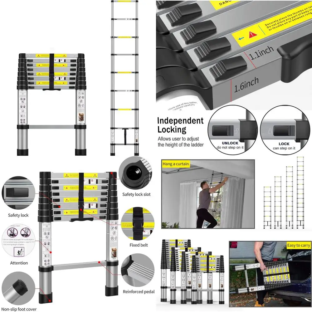 Алюминиевая телескопическая лестница 8,5 футов — портативная уличная и внутренняя выдвижная лестница с сумкой для переноски для универсального использования
Алюминиевая телескопическая лестница 8,5 футов — портативная уличная и внутренняя выдвижная лестница с сумкой для переноски для универсального использования