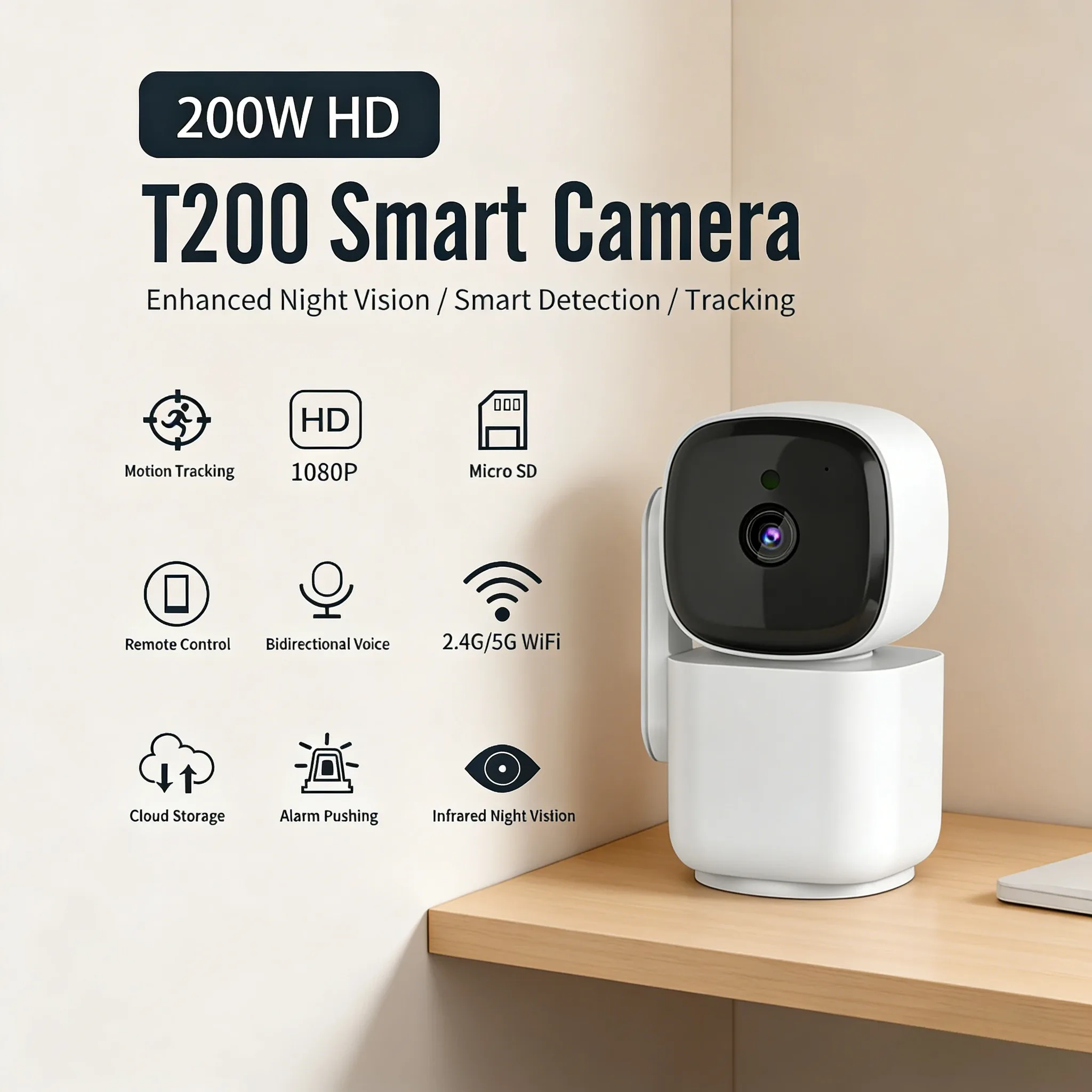 Умная HD-камера для домашней безопасности 2 МП, 5G/2.4G, оповещение в реальном времени через приложение, двусторонняя аудиосвязь, обнаружение человека и звука, отслеживание движения
Умная HD-камера для домашней безопасности 2 МП, 5G/2.4G, оповещение в реальном времени через приложение, двусторонняя аудиосвязь, обнаружение человека и звука, отслеживание движения