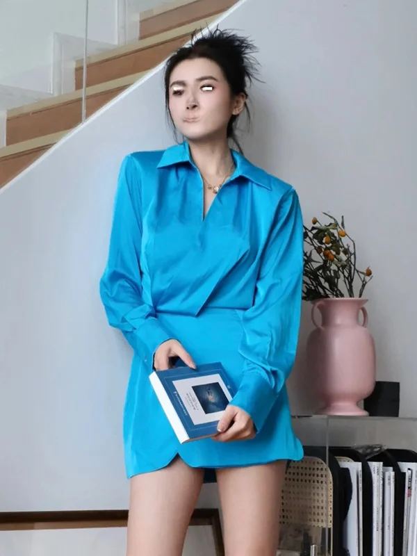 Elegant Collar Cross Waist Silk Shirt Dress Ladylike Slim Long Sleeve Shirt Dress Short French Style Daily Wear
Elegant Collar Cross Waist Silk Shirt Dress Ladylike Slim Long Sleeve Shirt Dress Short French Style Daily Wear