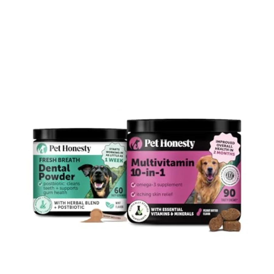 Dog Dental and Multivitamin Virtual Bundle Dental Powder Mint 60 Servings + Multivitamin Soft Chews Peanut Butter 90 ct
Dog Dental and Multivitamin Virtual Bundle Dental Powder Mint 60 Servings + Multivitamin Soft Chews Peanut Butter 90 ct