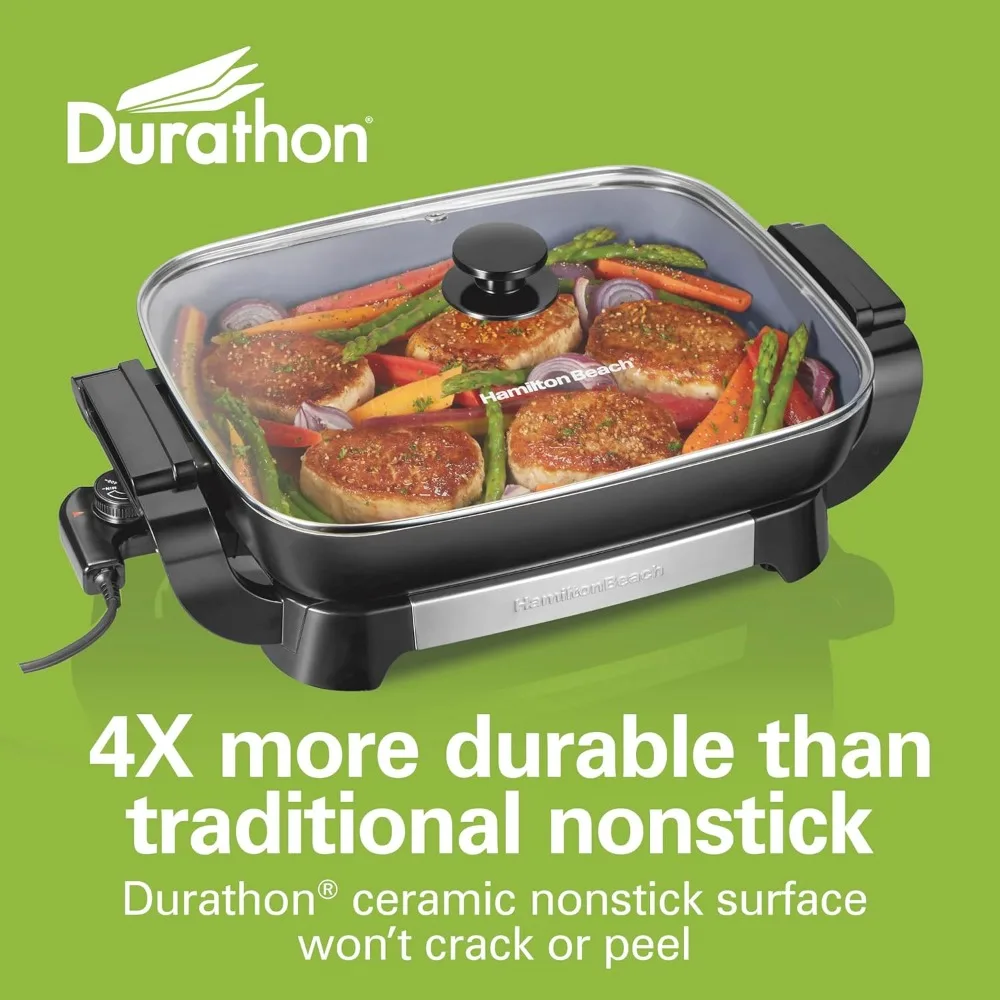 Electric Skillet with PFAS-Free Ceramic Coating, Adjustable Temperature, Reversible Design, Tempered Glass Lid
Electric Skillet with PFAS-Free Ceramic Coating, Adjustable Temperature, Reversible Design, Tempered Glass Lid