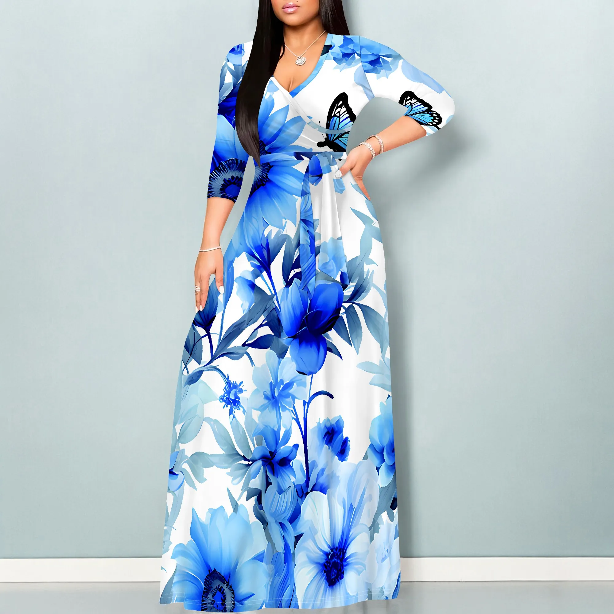 Women's 3/4 Sleeve V Neck Women Long Dress Fashion Printed Split Hem Club Party Casual Maxi Dress
Women's 3/4 Sleeve V Neck Women Long Dress Fashion Printed Split Hem Club Party Casual Maxi Dress