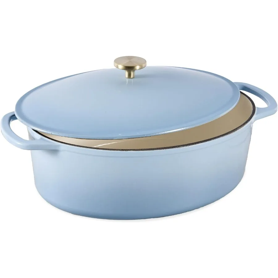 Овальная 7,5 литровая эмалированная кастировая голландская печь для тяжелых условий эксплуатации, предварительно приправляемая для выпечки и приготовления пищи с боковыми ручками, василек, синий 
Овальная 7,5 литровая эмалированная кастировая голландская печь для тяжелых условий эксплуатации, предварительно приправляемая для выпечки и приготовления пищи с боковыми ручками, василек, синий