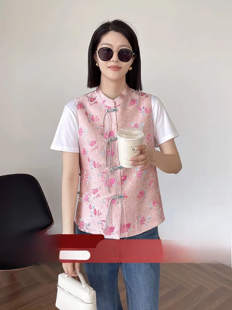 Korean Fashion Silk Women's Vest Pink High-End Feel New Chinese Style Stand Collar Layering Top for Autumn Season
Korean Fashion Silk Women's Vest Pink High-End Feel New Chinese Style Stand Collar Layering Top for Autumn Season