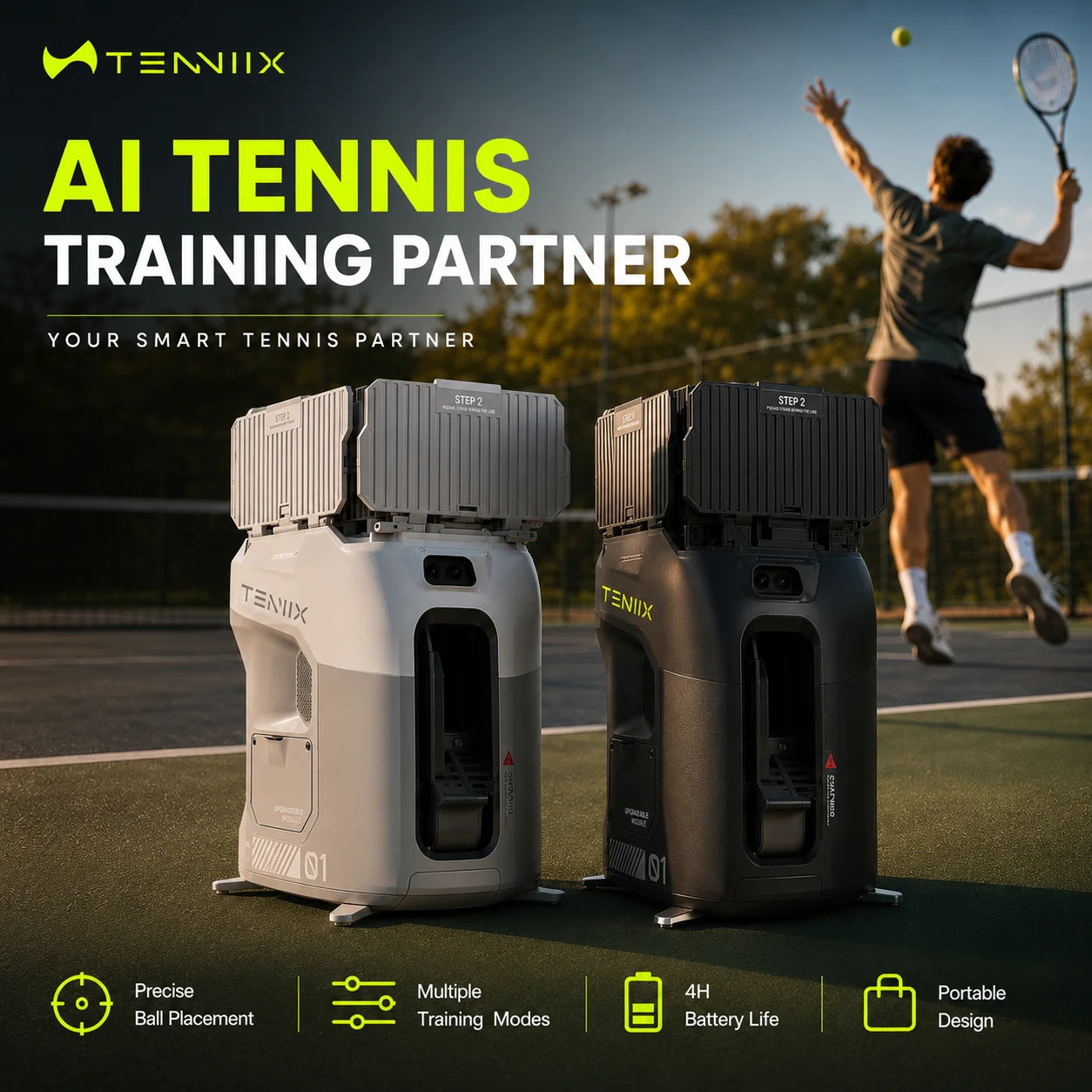 AI Tennis Ball Machine Robot with App Voice Control 100+ Ball Capacity 120km/h Portable Tennis Trainer for Indoor Outdoor
AI Tennis Ball Machine Robot with App Voice Control 100+ Ball Capacity 120km/h Portable Tennis Trainer for Indoor Outdoor
