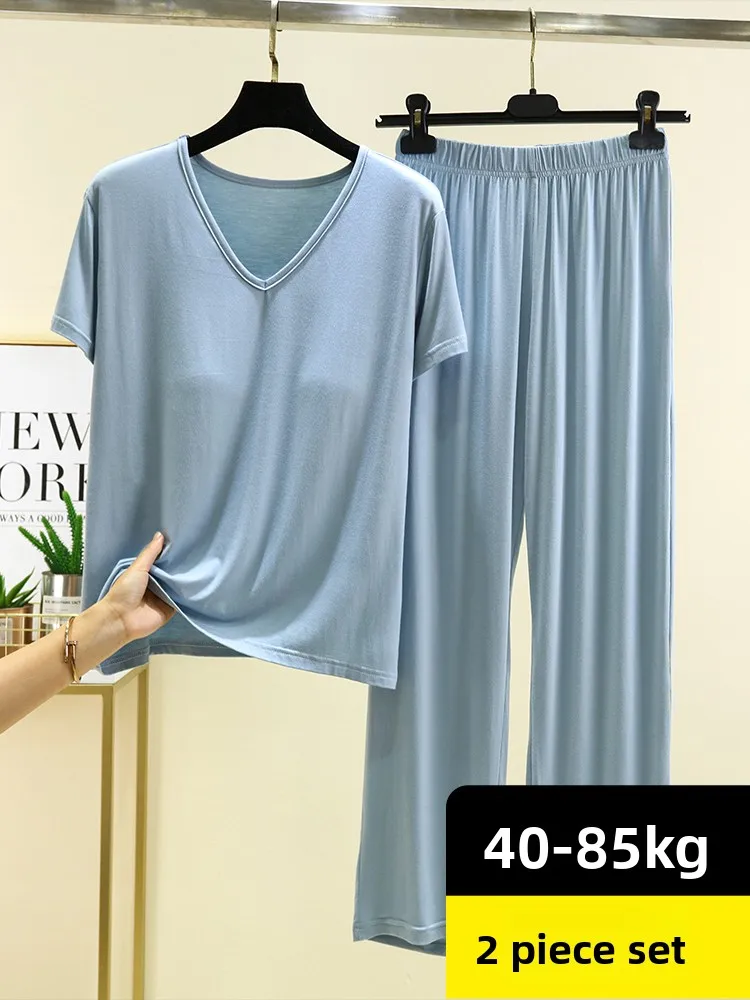 Modal V-Neck Sleepwear Short Sleeve Lightweight Summer Home Clothes Set for Women Casual Wide Leg Pants Two-Piece Suit
Modal V-Neck Sleepwear Short Sleeve Lightweight Summer Home Clothes Set for Women Casual Wide Leg Pants Two-Piece Suit