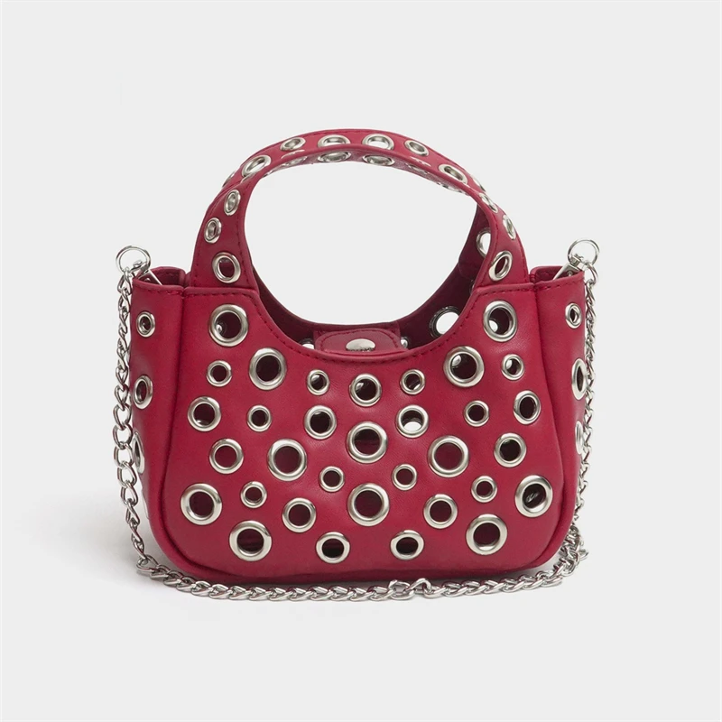 Meet You Fashion Metal Ring Punk Rivet Handbag Design Women's Hollow Out Small Tote Bag Female Chain Shoulder Crossbody Bag 2025
Meet You Fashion Metal Ring Punk Rivet Handbag Design Women's Hollow Out Small Tote Bag Female Chain Shoulder Crossbody Bag 2025