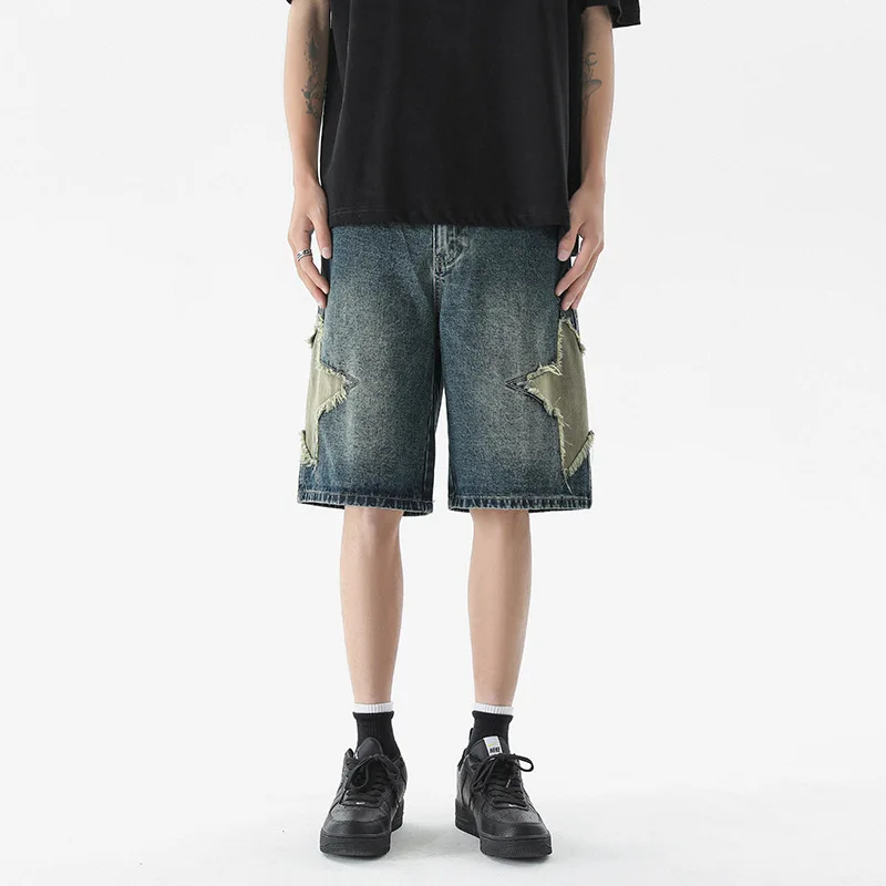 Summer Men's Casual Star Embroidered Distressed Loose Denim Shorts Five Quarter Straight Elastic Stretch Jeans Shorts
Summer Men's Casual Star Embroidered Distressed Loose Denim Shorts Five Quarter Straight Elastic Stretch Jeans Shorts