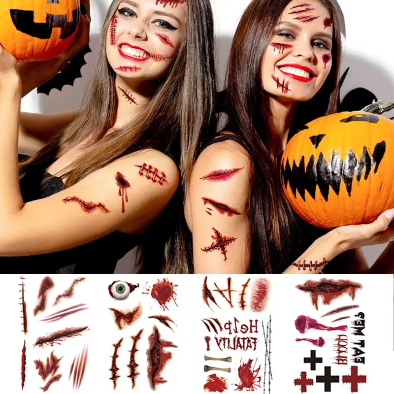 Scary Creepy Halloween Wound Temporary Tattoo Waterproof Realistic Blood Tattoos Injury Scar Tattoo Stickers for Face Hands
Scary Creepy Halloween Wound Temporary Tattoo Waterproof Realistic Blood Tattoos Injury Scar Tattoo Stickers for Face Hands