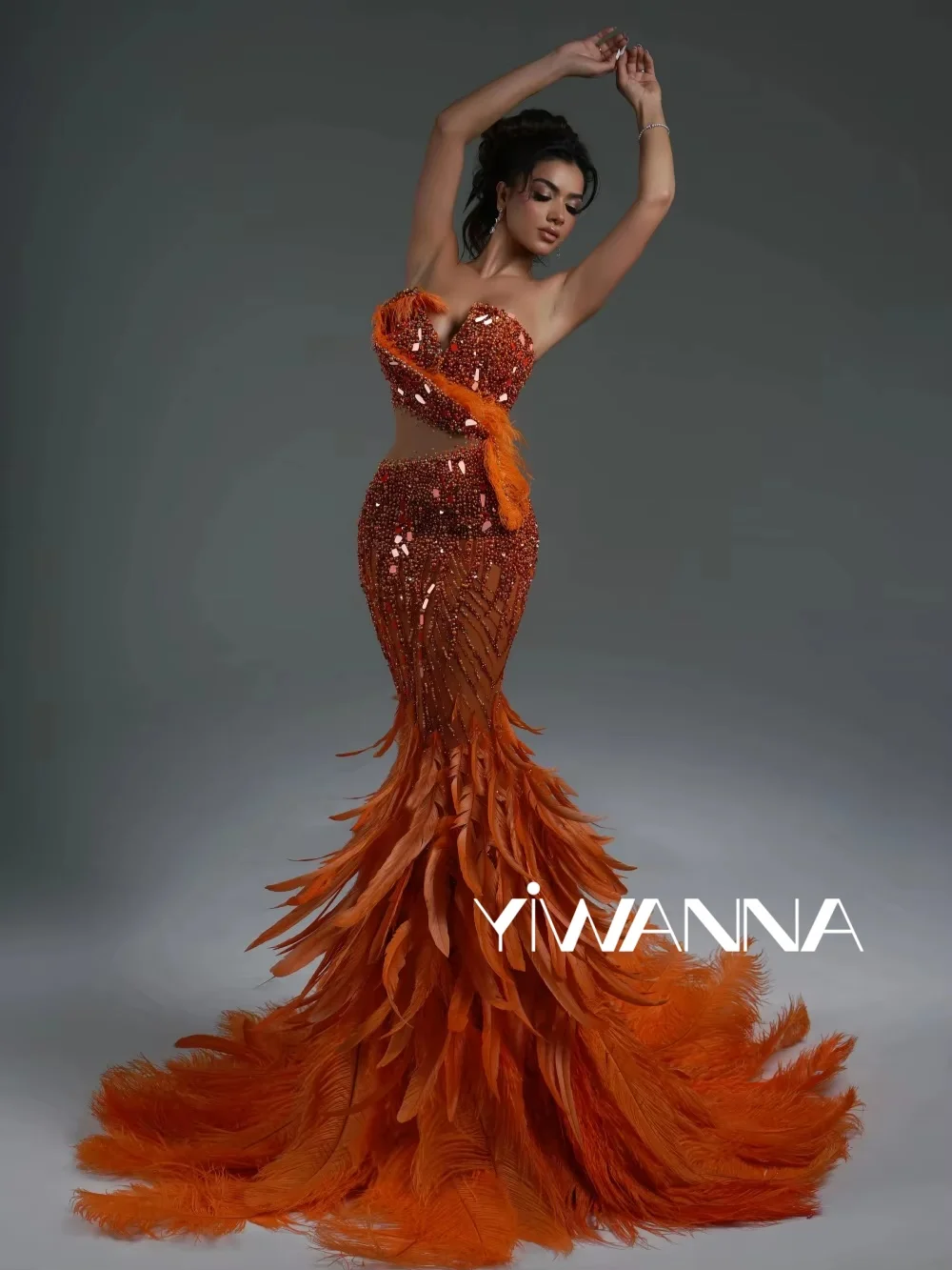 Orange Luxury Beaded Feathers Evening Dress New Floor-length Mermaid Wedding Party Gown Customized Sparkling Prom Dresses
Orange Luxury Beaded Feathers Evening Dress New Floor-length Mermaid Wedding Party Gown Customized Sparkling Prom Dresses
