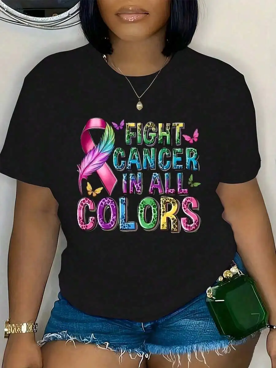Womens Fight Cancer In All Colors Ribbon Graphic Tee Casual Crew Neck Short Sleeve Soft Cotton Blend Summer Top
Womens Fight Cancer In All Colors Ribbon Graphic Tee Casual Crew Neck Short Sleeve Soft Cotton Blend Summer Top
