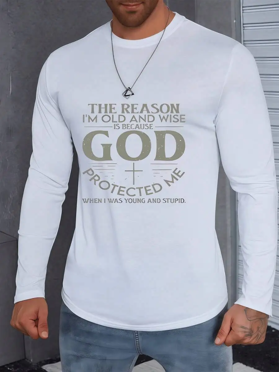 Mens Long Sleeve Casual Tee Religious Faith Quote Graphic T Shirt Vintage Style Cotton God Protected Me
Mens Long Sleeve Casual Tee Religious Faith Quote Graphic T Shirt Vintage Style Cotton God Protected Me
