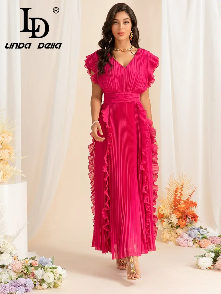 LD LINDA DELLA Europe and the United States Style New Women's V-neck Sleeveless Waist Rose Red Banquet Long Dress
LD LINDA DELLA Europe and the United States Style New Women's V-neck Sleeveless Waist Rose Red Banquet Long Dress