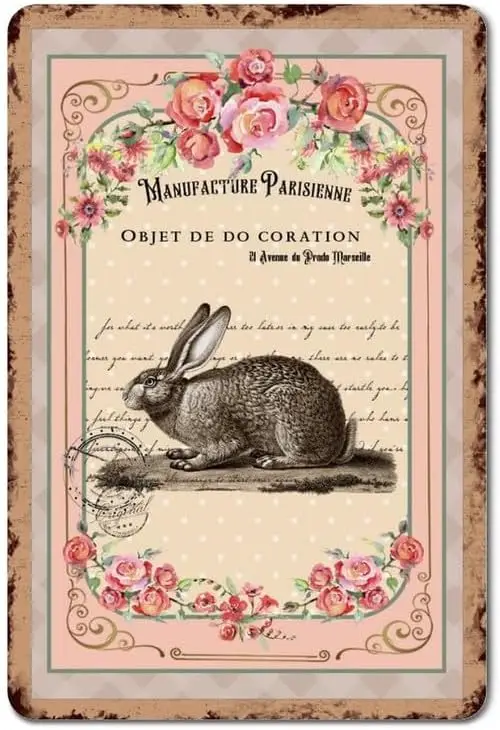 Retro Metal Tin Signs Vintage Easter Rabbit French Floral Metal Sign Plaque Spring Easter Decorative Metal Poster for Home Ma
Retro Metal Tin Signs Vintage Easter Rabbit French Floral Metal Sign Plaque Spring Easter Decorative Metal Poster for Home Ma