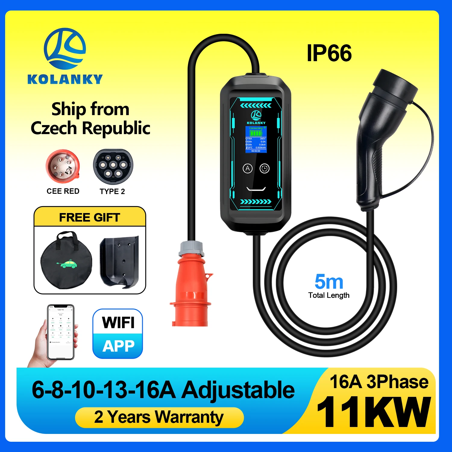 Kolanky 16A 11KW Electric Vehicle EV Charger Type 2 Tuya APP Wifi Control Set IEC62169 Charging Time PHEV Hybrid Car 5M
Kolanky 16A 11KW Electric Vehicle EV Charger Type 2 Tuya APP Wifi Control Set IEC62169 Charging Time PHEV Hybrid Car 5M