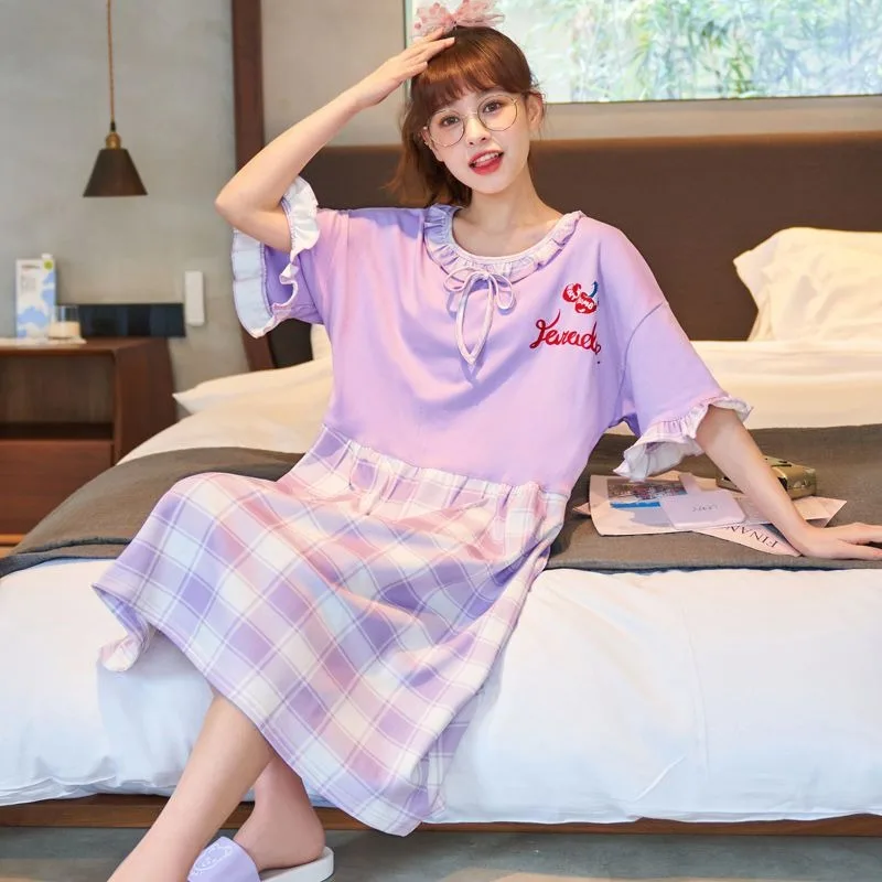 Women's Summer Nightgowns Pure Cotton Thin Pajama Skirt Sweet Student Cartoon Large Nightdress Girls Loose Casual Sleepshirts
Women's Summer Nightgowns Pure Cotton Thin Pajama Skirt Sweet Student Cartoon Large Nightdress Girls Loose Casual Sleepshirts