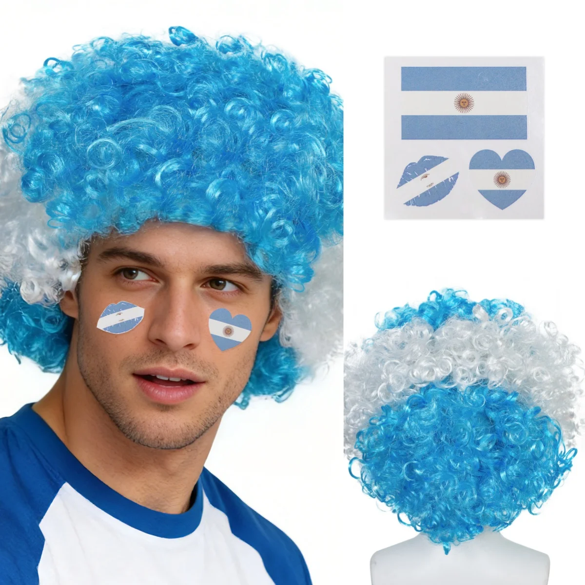 Argentina Flag Color Wig, Blue and White Wig, Short Curly Hair, Fashion Wig for Football Fans, Men's Synthetic Hair, Stylish for Parties/Stadiums/Daily Viewing Events
Argentina Flag Color Wig, Blue and White Wig, Short Curly Hair, Fashion Wig for Football Fans, Men's Synthetic Hair, Stylish for Parties/Stadiums/Daily Viewing Events