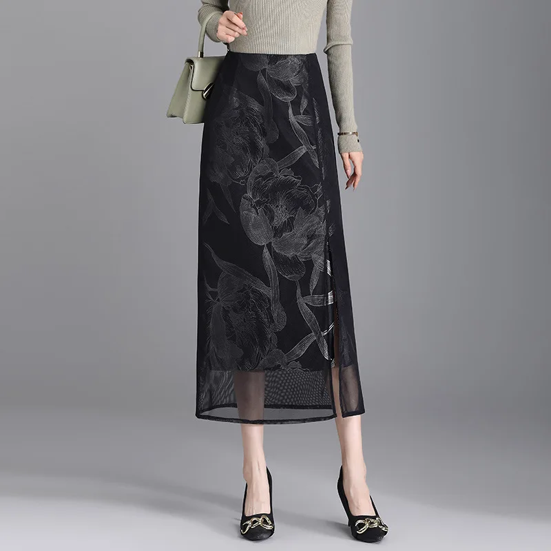 Korean Style Split Mesh Splicing Straight Skirt Women's 2025 Spring New One-step Elegant OL Midi Wrap Skirt
Korean Style Split Mesh Splicing Straight Skirt Women's 2025 Spring New One-step Elegant OL Midi Wrap Skirt