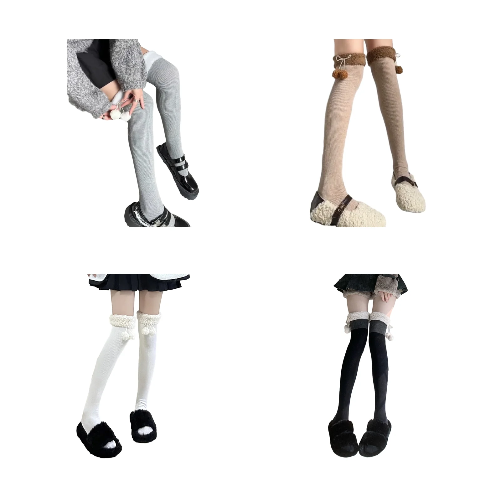 Нескользящие плюшевые носки выше колена, набор из четырех цветов: по одной паре каждого цвета — светло-серые/коричневые/молочно-белые/серо-черные меховые носки.
Нескользящие плюшевые носки выше колена, набор из четырех цветов: по одной паре каждого цвета — светло-серые/коричневые/молочно-белые/серо-черные меховые носки.