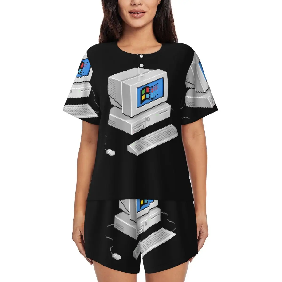 Windows Vaporwave Round Neck Short Sleeves Nightdress for Sleeping Sleepshirts Women Loose Pajama Set Short Pants
Windows Vaporwave Round Neck Short Sleeves Nightdress for Sleeping Sleepshirts Women Loose Pajama Set Short Pants