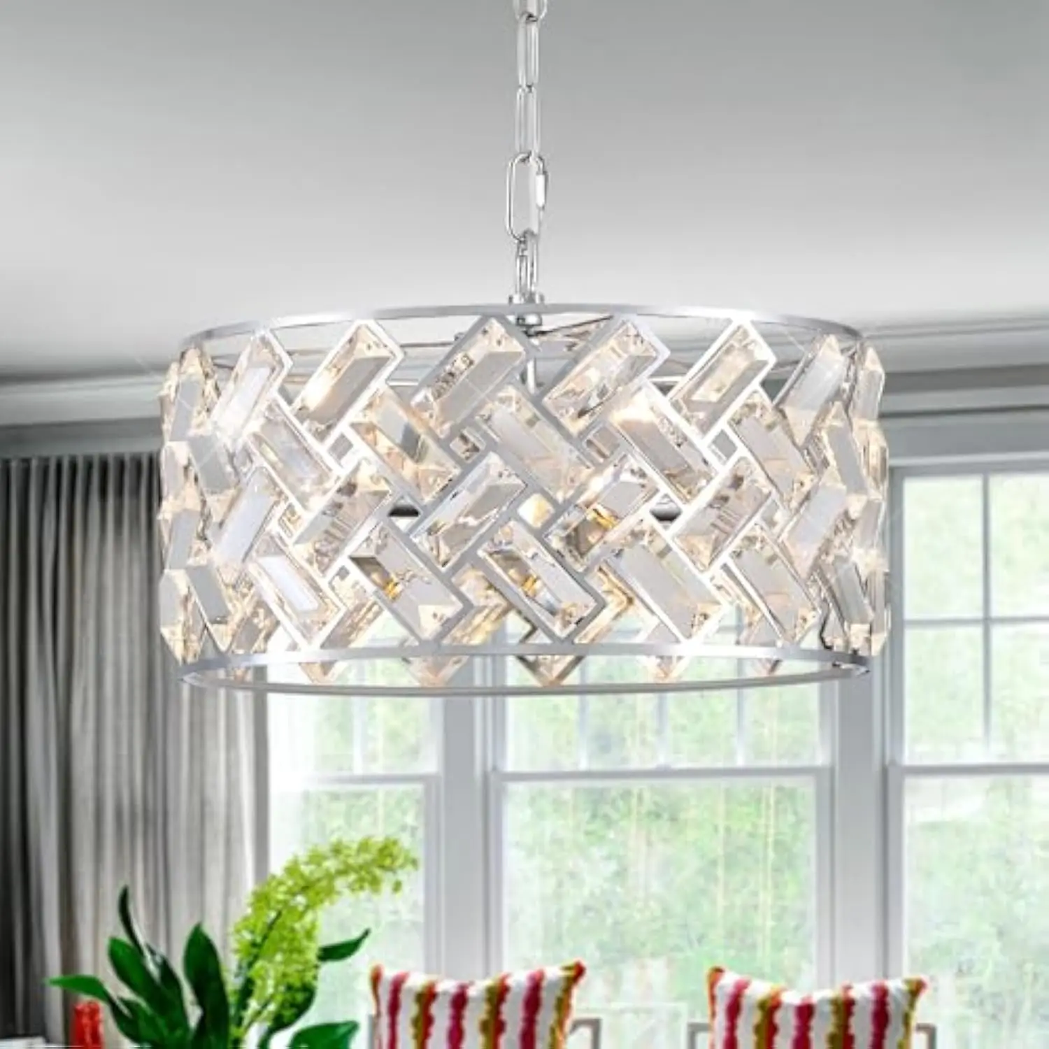 Chrome Crystal Chandeliers, 4-Light Modern Semi Flush Mount Ceiling Light, D12'' Small Round Crystal Hanging Pendant Light Fixt
Chrome Crystal Chandeliers, 4-Light Modern Semi Flush Mount Ceiling Light, D12'' Small Round Crystal Hanging Pendant Light Fixt