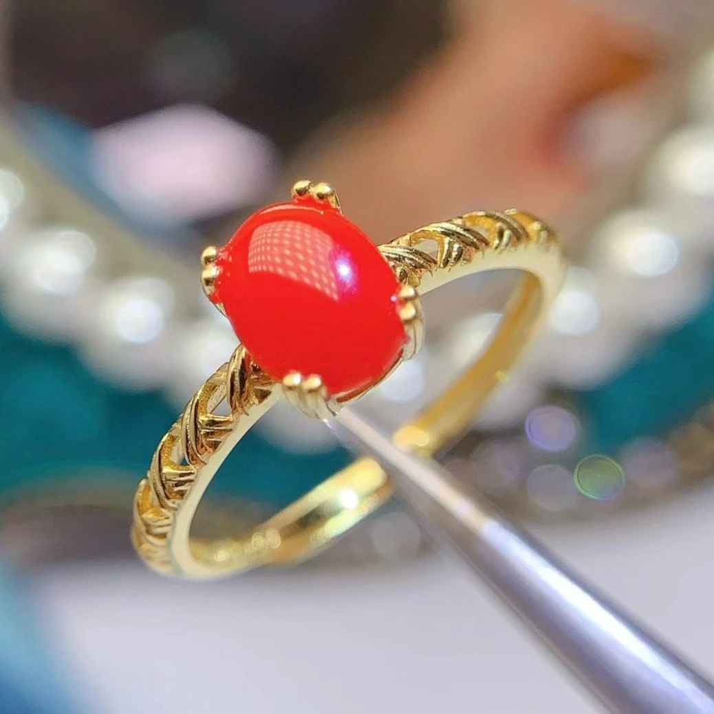 925 Sterling Silver Natural Red Coral Ring with certificate, 8x6mm Oval Cut precious coral Twisted Lace Band Fine Jewelry
925 Sterling Silver Natural Red Coral Ring with certificate, 8x6mm Oval Cut precious coral Twisted Lace Band Fine Jewelry