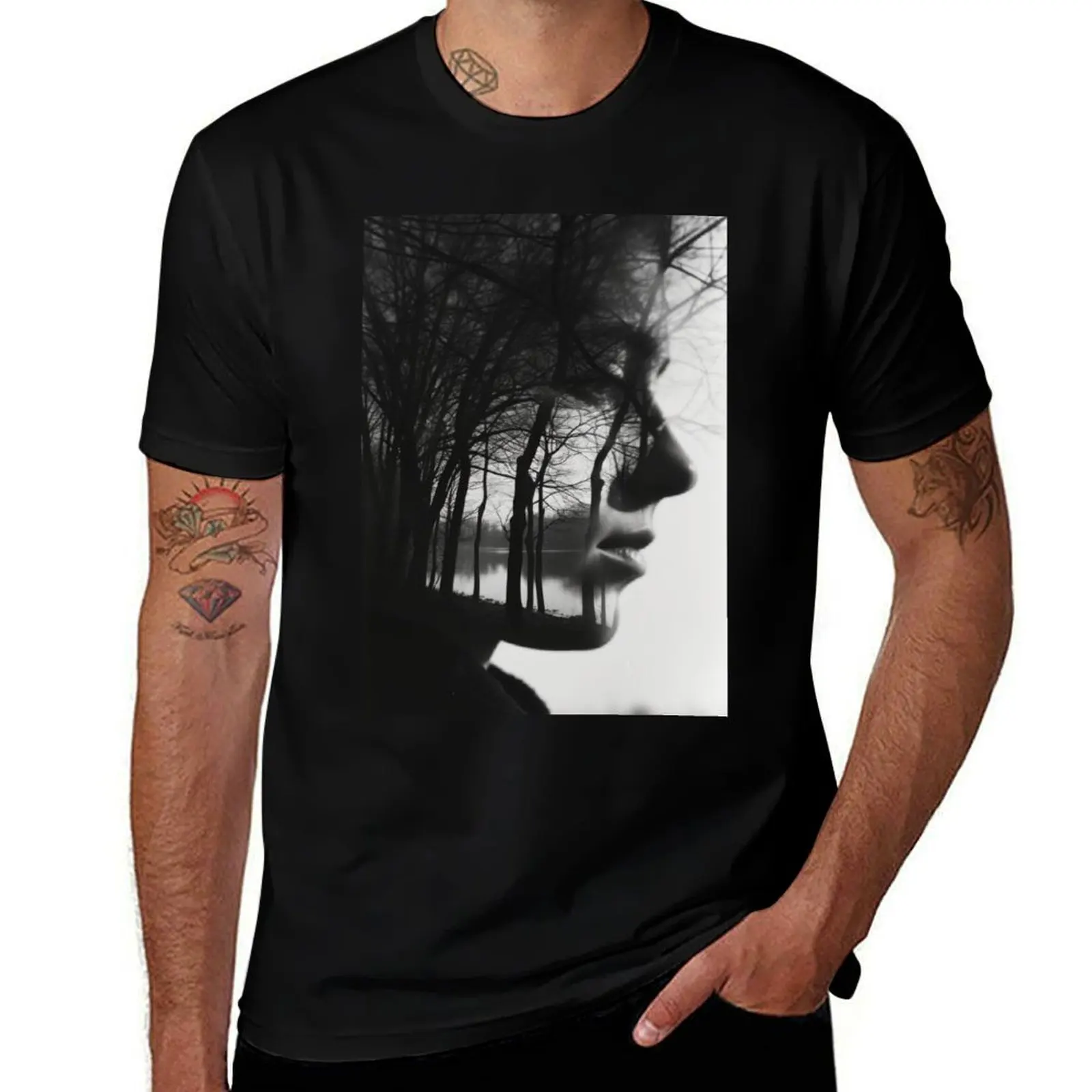 Whispering Woods - A Monochromatic Silhouette T-Shirt tees Personalized t-shirt t shirt for men 
Whispering Woods - A Monochromatic Silhouette T-Shirt tees Personalized t-shirt t shirt for men