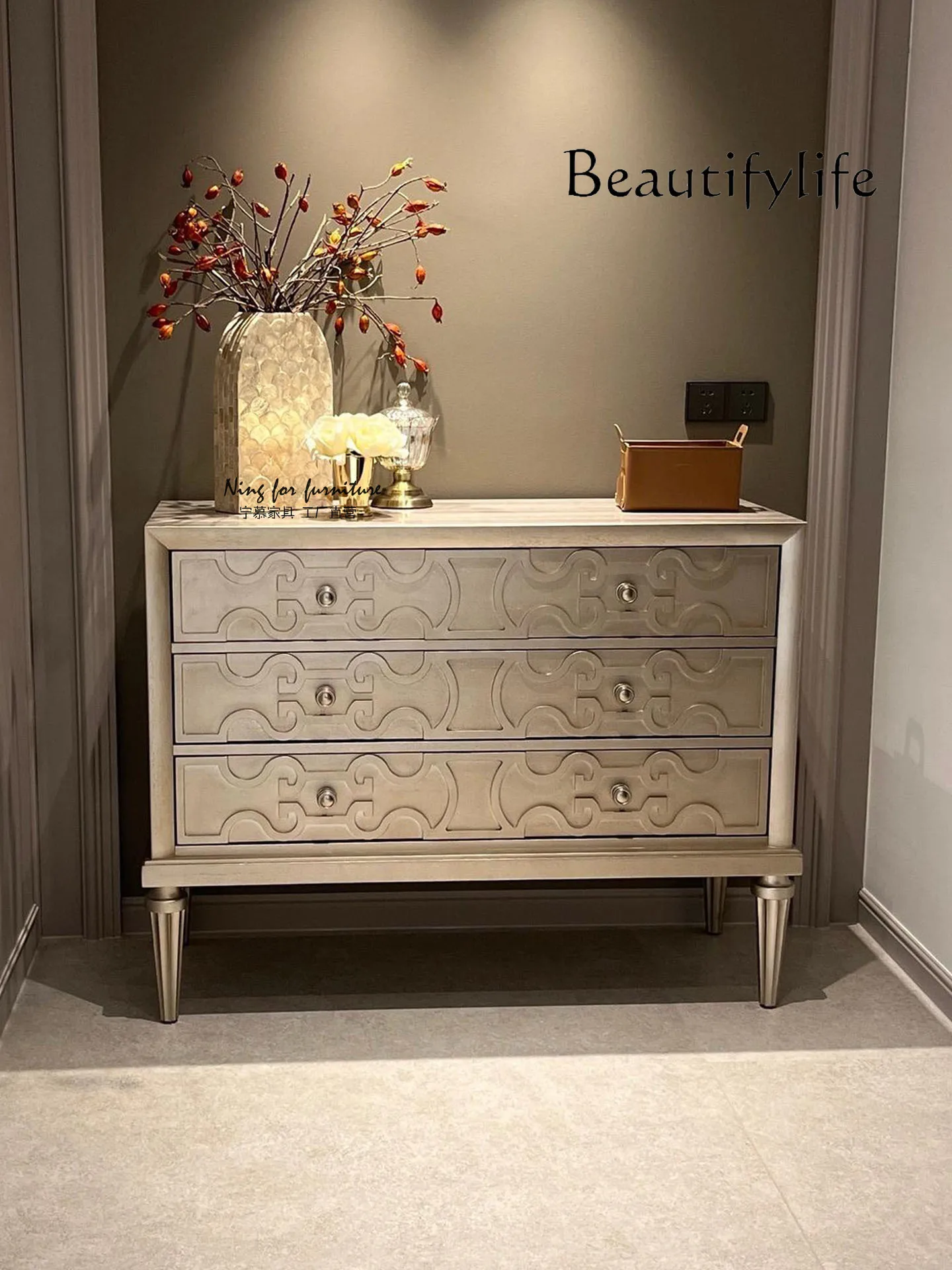 American porch cabinet entry living room oak decoration display light luxury retro engraving designer
American porch cabinet entry living room oak decoration display light luxury retro engraving designer