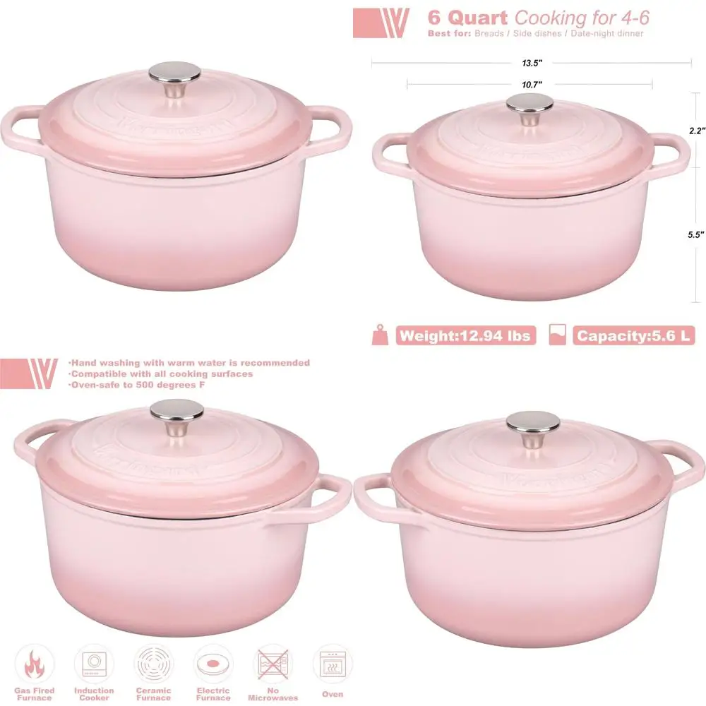 Enameled Cast Iron Dutch Oven Pot with Lid, for Sourdough Bread Baking, Round Dutch Ovens, 6 Quart, Pink
Enameled Cast Iron Dutch Oven Pot with Lid, for Sourdough Bread Baking, Round Dutch Ovens, 6 Quart, Pink