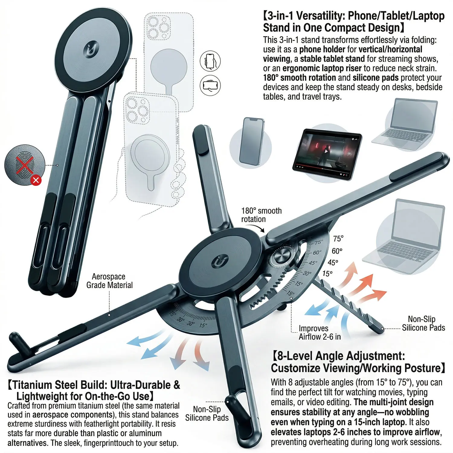 Portable Magnetic Phone Holder & Selfie Stick 3-in-1 Foldable Tripod Stand for iPhone iPad Tablet Laptop Desktop Use
Portable Magnetic Phone Holder & Selfie Stick 3-in-1 Foldable Tripod Stand for iPhone iPad Tablet Laptop Desktop Use