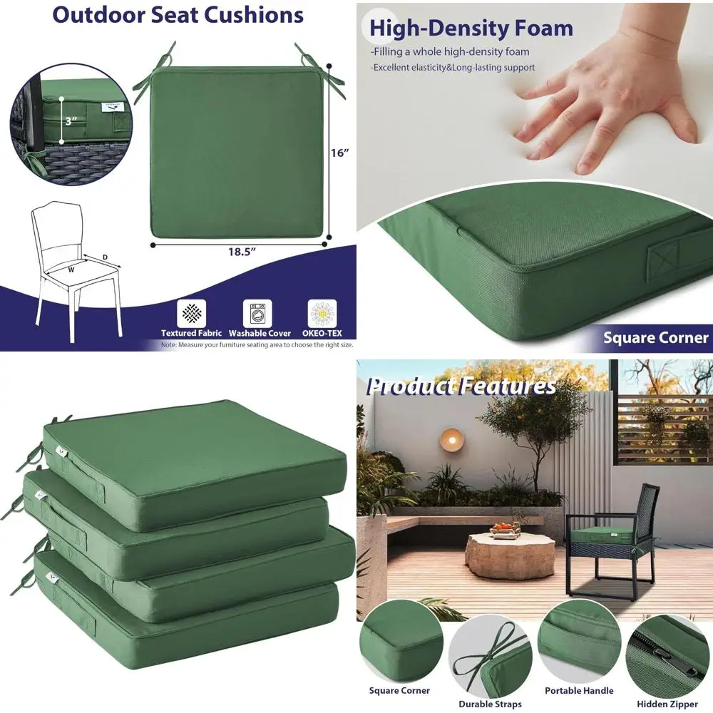 Set of 4 Waterproof Patio Chair Cushions, Square Outdoor Seat Cushions with Handle & Ties, 18.5 x 16 x 3, Forest Green
Set of 4 Waterproof Patio Chair Cushions, Square Outdoor Seat Cushions with Handle & Ties, 18.5 x 16 x 3, Forest Green