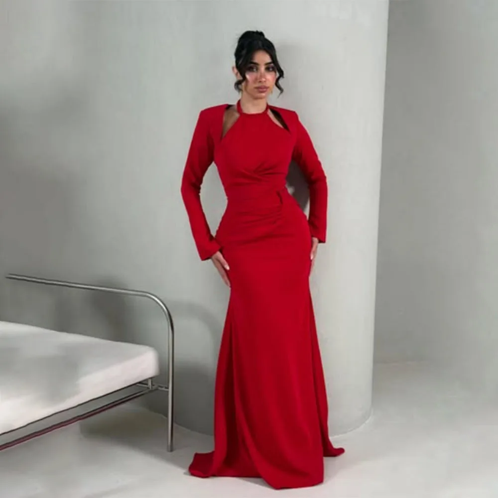 High Quality Customized Floor Length Halter Full Sleeves Red Pleat Wedding Party Dress Robe Pour Mariage Invité Dress for Women
High Quality Customized Floor Length Halter Full Sleeves Red Pleat Wedding Party Dress Robe Pour Mariage Invité Dress for Women