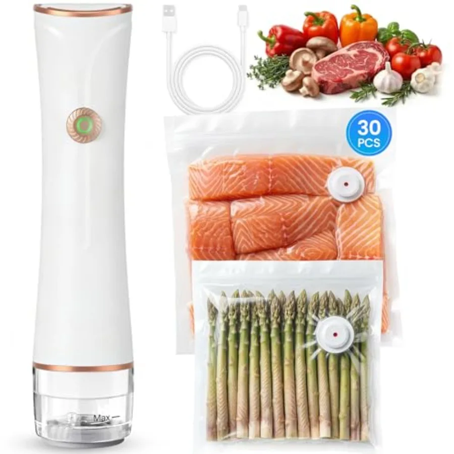Компактный вакуумный упаковщик для продуктов с видимым резервуаром, ручной вакуумный упаковщик, в комплекте 30 многоразовых пакетов, сохраняет продукты свежими в 6 раз дольше
Компактный вакуумный упаковщик для продуктов с видимым резервуаром, ручной вакуумный упаковщик, в комплекте 30 многоразовых пакетов, сохраняет продукты свежими в 6 раз дольше