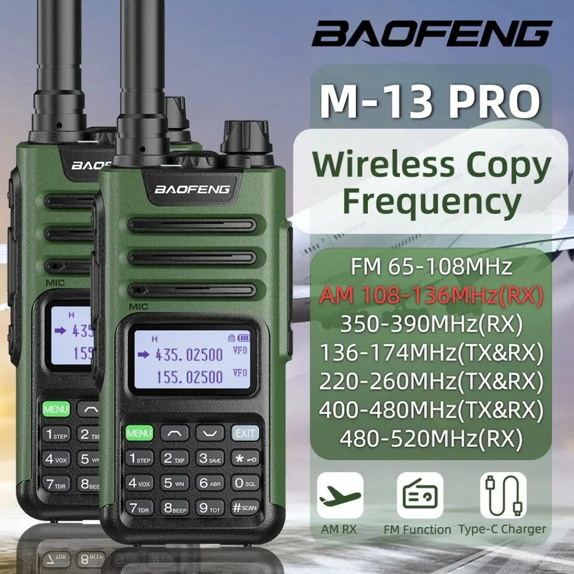 Baofeng 2 шт. M-13 Pro Air Band Walkie Talkie Беспроводная частота копирования NOAA Type-C AM FM Двустороннее радиолюбитель дальнего действия UV-5R Ham
Baofeng 2 шт. M-13 Pro Air Band Walkie Talkie Беспроводная частота копирования NOAA Type-C AM FM Двустороннее радиолюбитель дальнего действия UV-5R Ham
