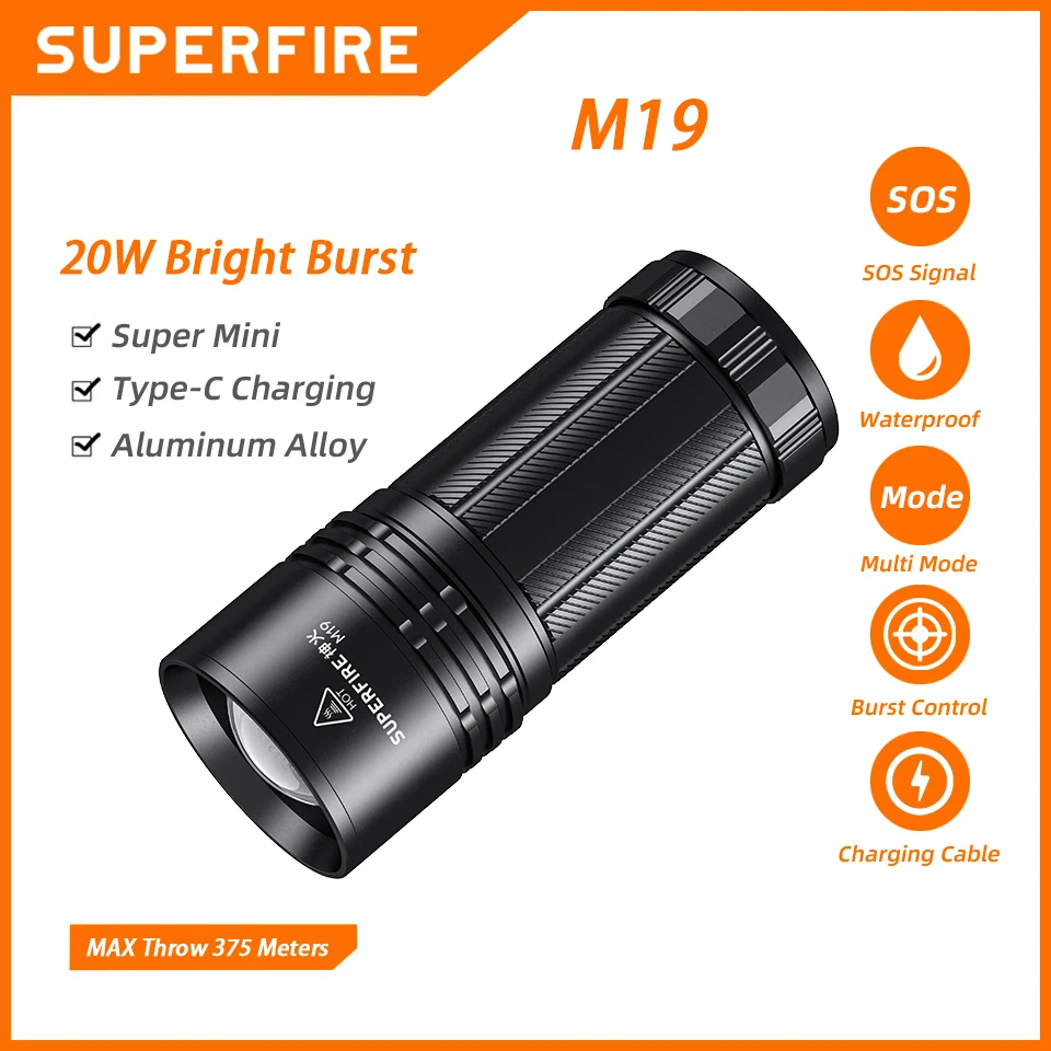 SUPERFIRE M19 20W LED Flashlight 1750lm with Taillight Zoom Type-C Chargeable Torch Built in 4500mAh Battery Camping Lantern
SUPERFIRE M19 20W LED Flashlight 1750lm with Taillight Zoom Type-C Chargeable Torch Built in 4500mAh Battery Camping Lantern