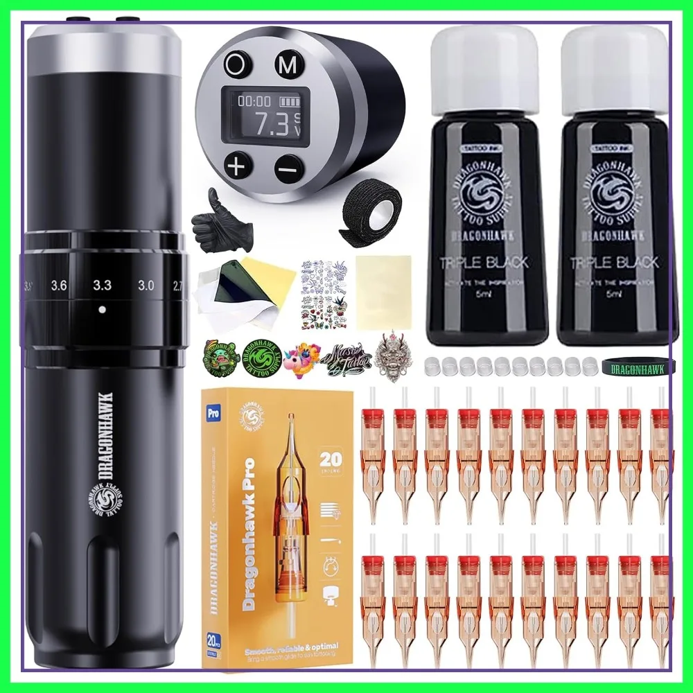 Wireless Tattoo Gun Kit 7 Adjustable Strokes 2.4-4.2mm Cartridge Pen Machine One-Touch Liner & Shader Switch 2x 1500mAh Batteries Complete Supplies for Beginners
Wireless Tattoo Gun Kit 7 Adjustable Strokes 2.4-4.2mm Cartridge Pen Machine One-Touch Liner & Shader Switch 2x 1500mAh Batteries Complete Supplies for Beginners