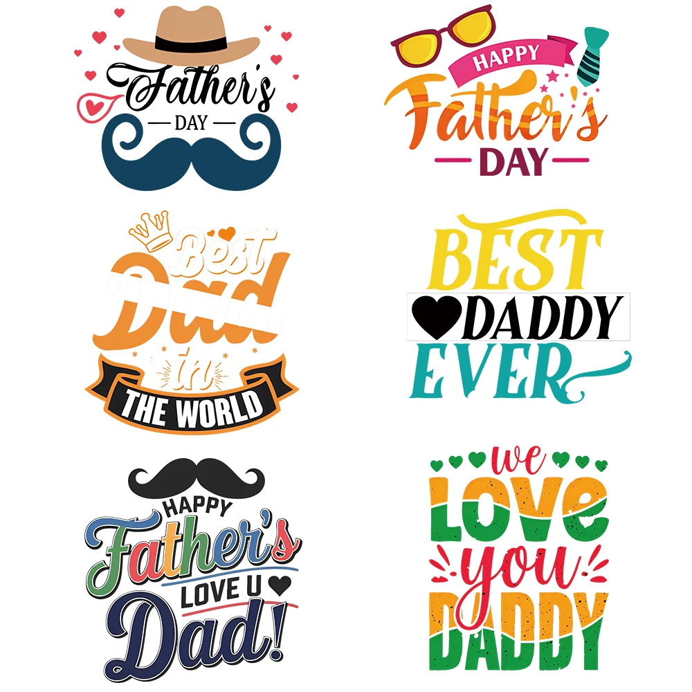 6PCS Father's Day Heat Transfer Stickers, Iron-On Patches for T-Shirts, DIY Best Dad Ever Design for Men Clothing Decoration
6PCS Father's Day Heat Transfer Stickers, Iron-On Patches for T-Shirts, DIY Best Dad Ever Design for Men Clothing Decoration