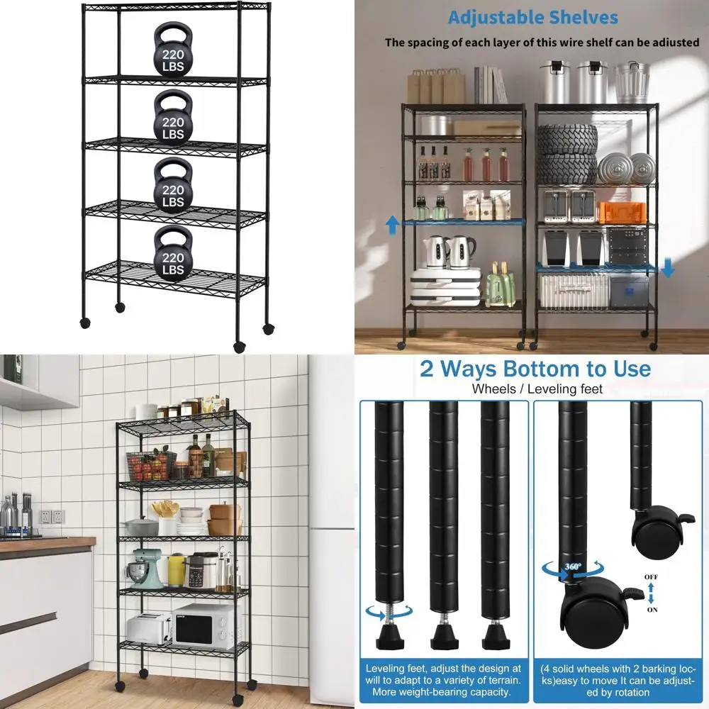 Adjustable Heavy-Duty 5-Tier Metal Shelving Unit for Garage, Kitchen, Pantry - Storage Organization Wire Rack
Adjustable Heavy-Duty 5-Tier Metal Shelving Unit for Garage, Kitchen, Pantry - Storage Organization Wire Rack